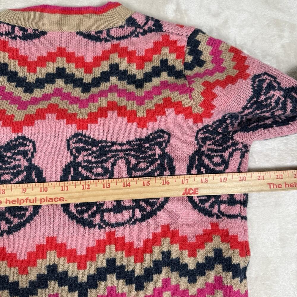 Boden Quinn Boyfriend Cardigan Tiger Pink Red Black Tan Fair Isle Intarsia Sz S - Picture 6 of 8